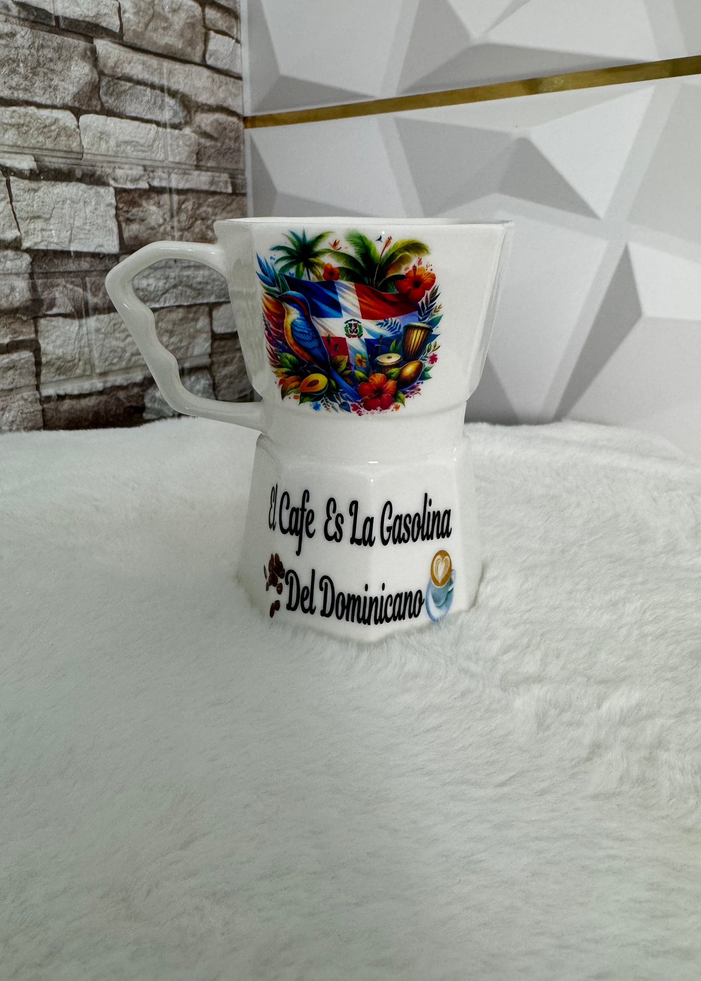 Taza estilo greca caribeña – diseño República Dominicana, Puerto Rico y Cuba