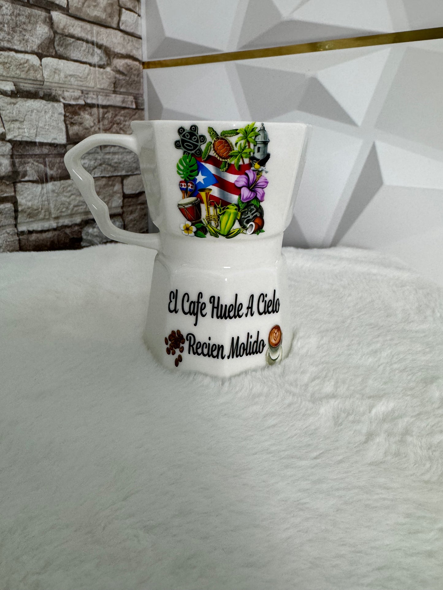 Taza estilo greca caribeña – diseño República Dominicana, Puerto Rico y Cuba