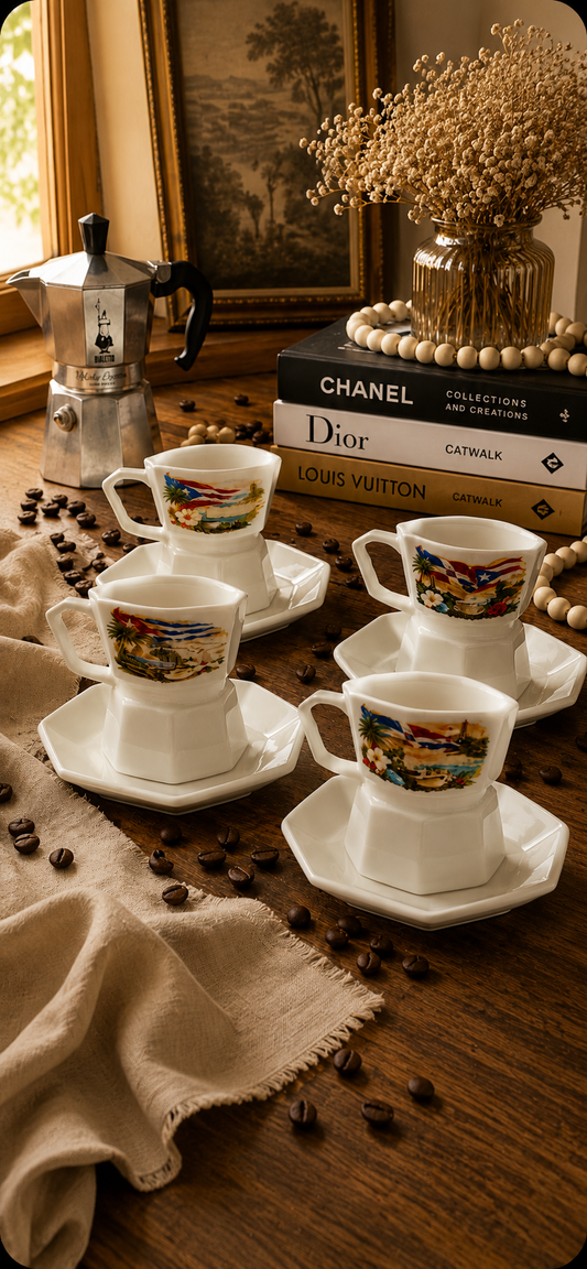 5 oz Greca Style Espresso Cup & Saucer Set | Dominican Republic, Puerto Rico & Cuba
