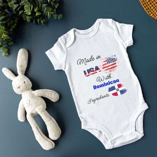 HECHO EN EE.UU. CON INGREDIENTES DOMINICANOS BABY ONESIE