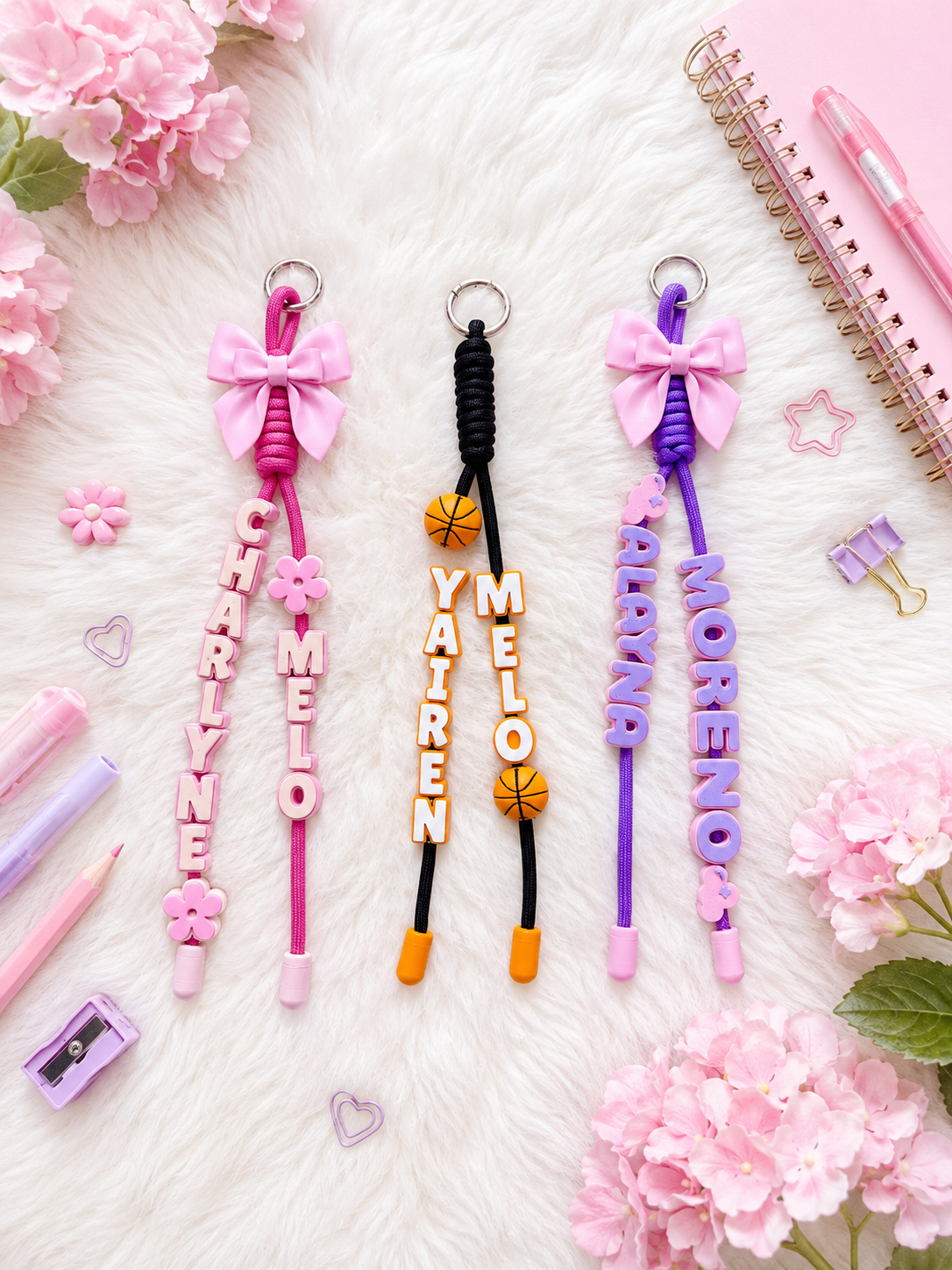 Personalized Paracord Name Keychain – Custom 3D Backpack & Bag Charm for Kids