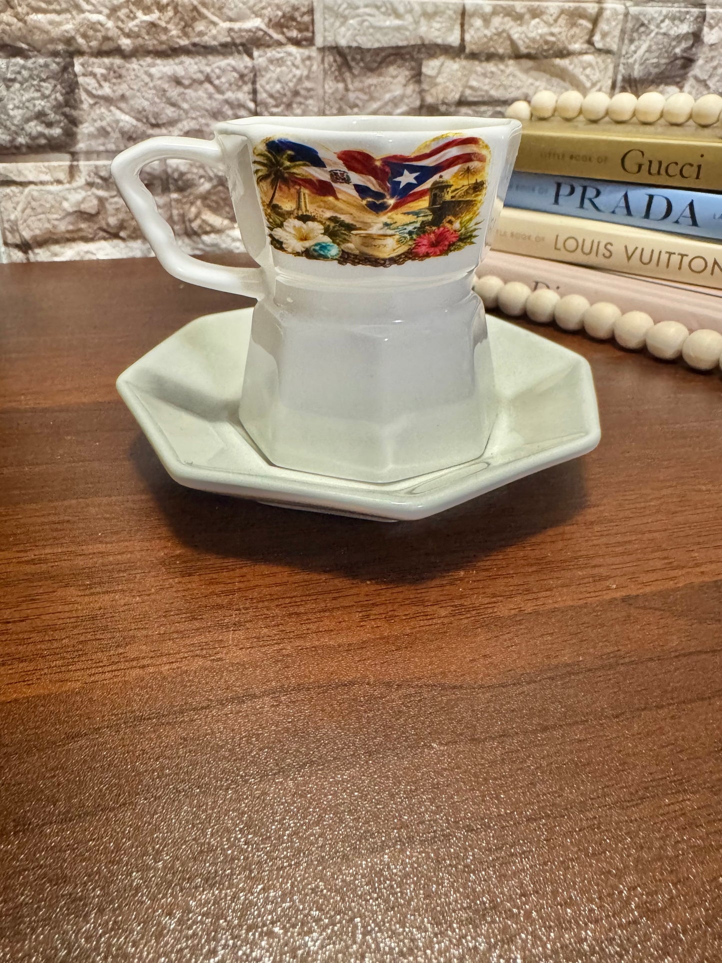 5 oz Greca Style Espresso Cup & Saucer Set | Dominican Republic, Puerto Rico & Cuba