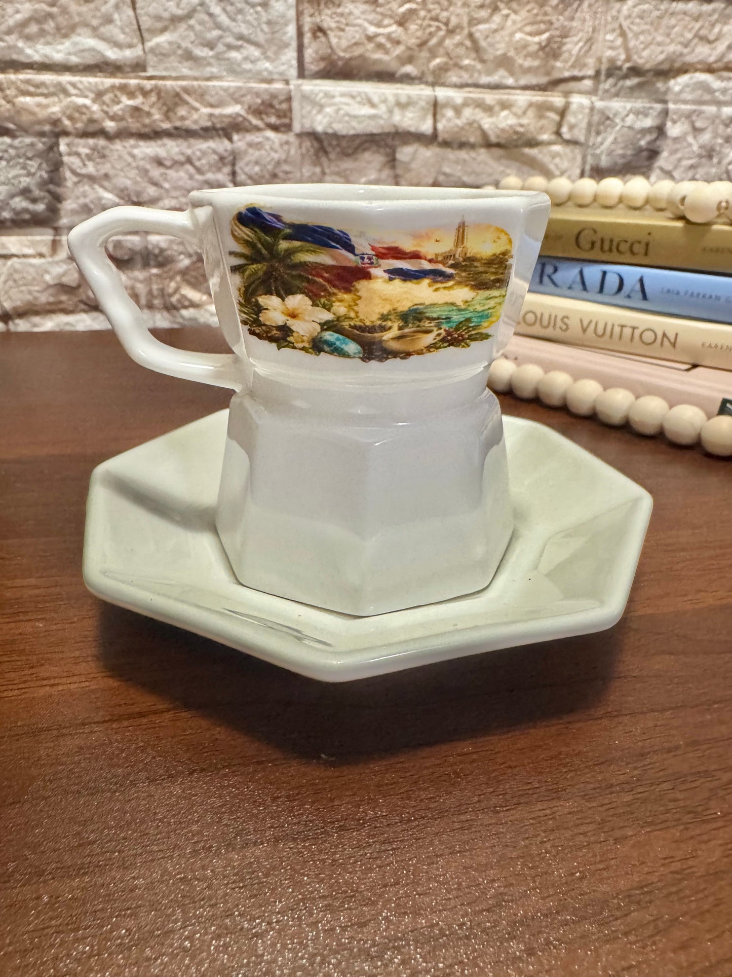 5 oz Greca Style Espresso Cup & Saucer Set | Dominican Republic, Puerto Rico & Cuba