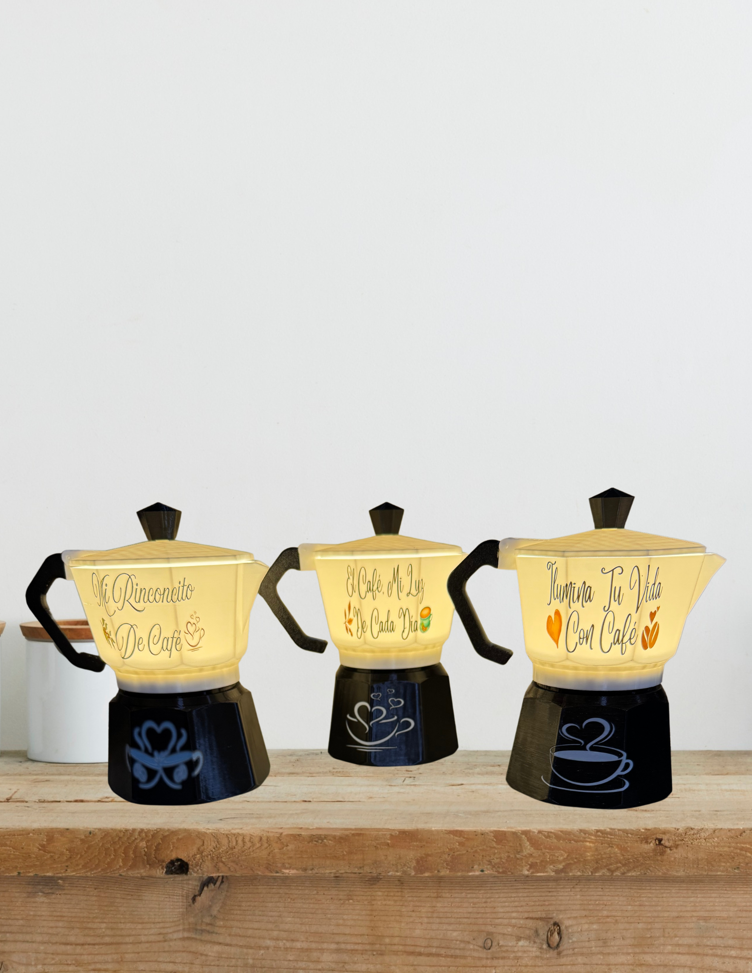 Lámpara greca “Mi Rinconcito de Café”, luz cálida, ideal para coffee bar o cocina