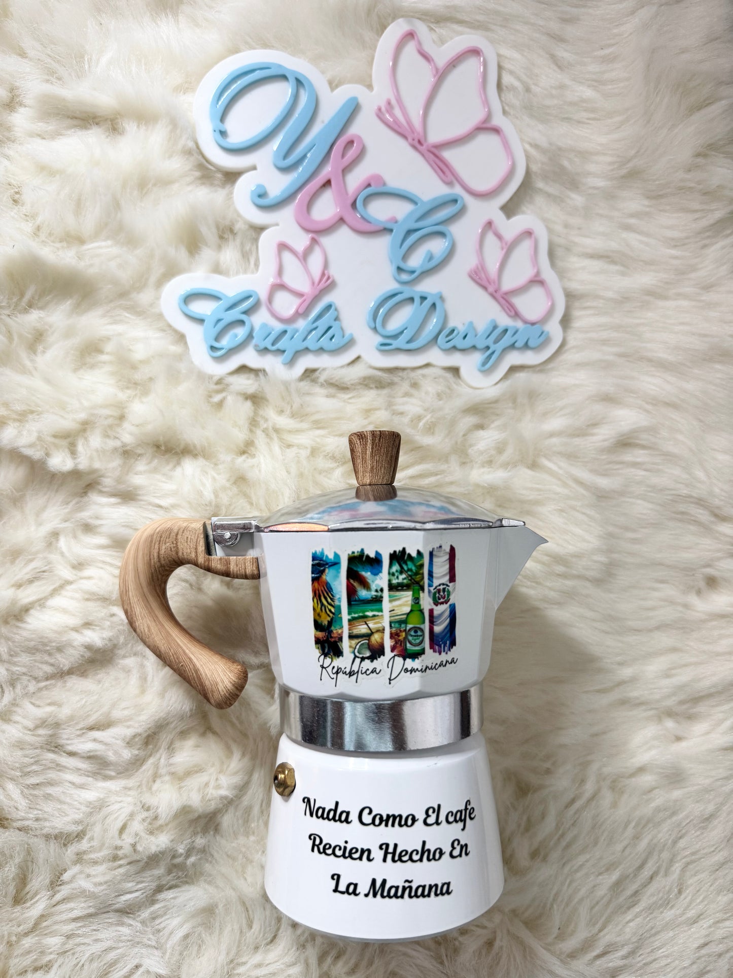 Greca caribeña de 3 tazas con diseño inspirado en República Dominicana y Puerto Rico