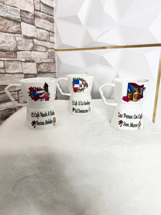 Taza estilo greca caribeña – diseño República Dominicana, Puerto Rico