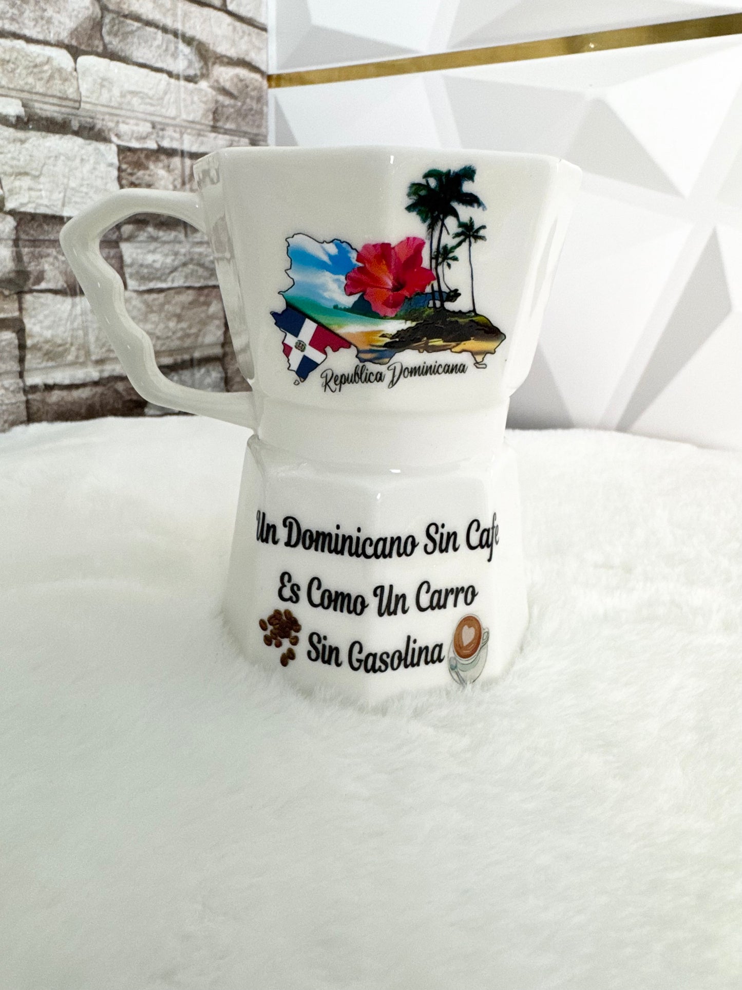 Taza estilo greca caribeña – diseño República Dominicana, Puerto Rico