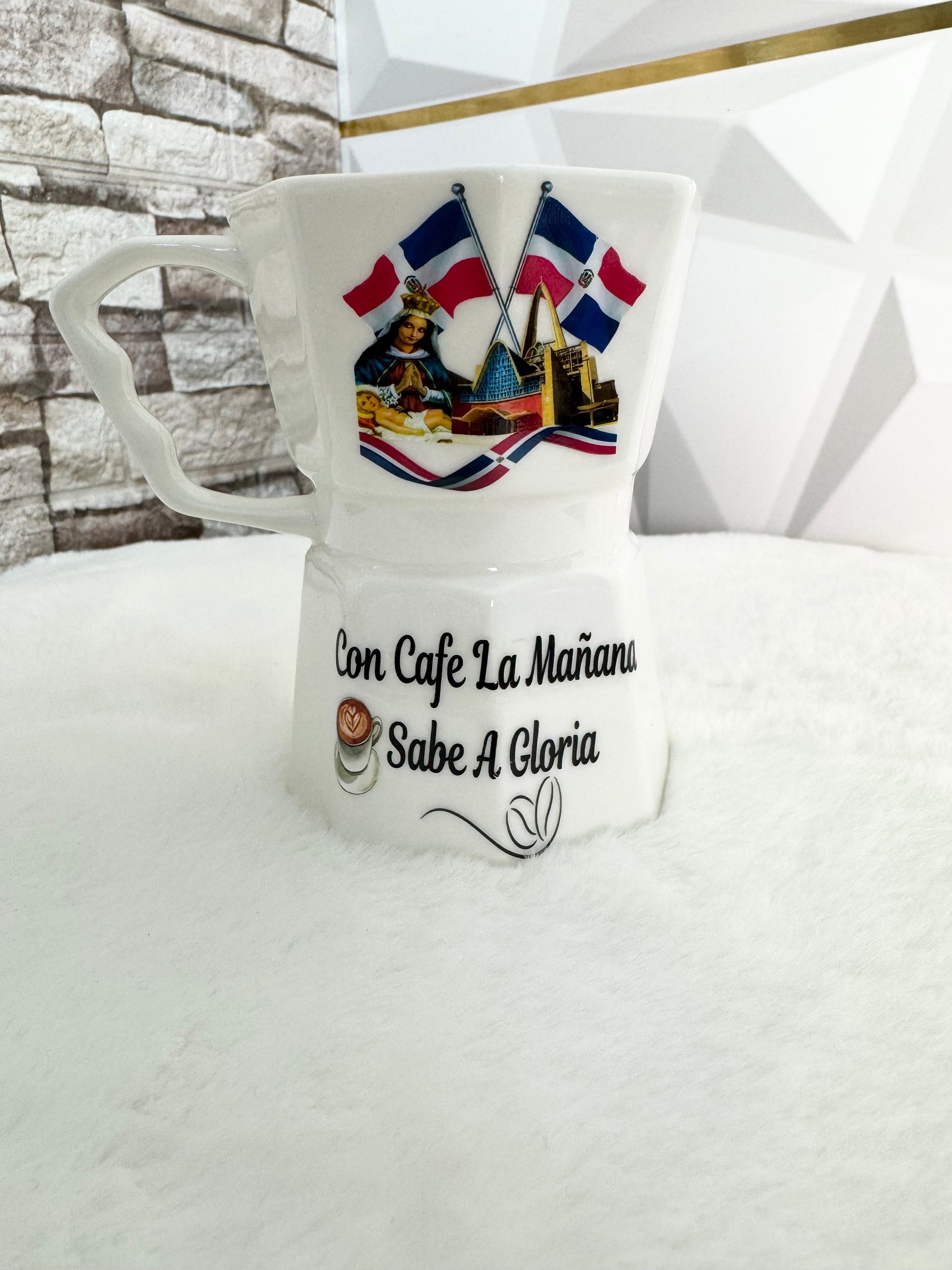 Taza estilo greca caribeña – diseño República Dominicana, Puerto Rico