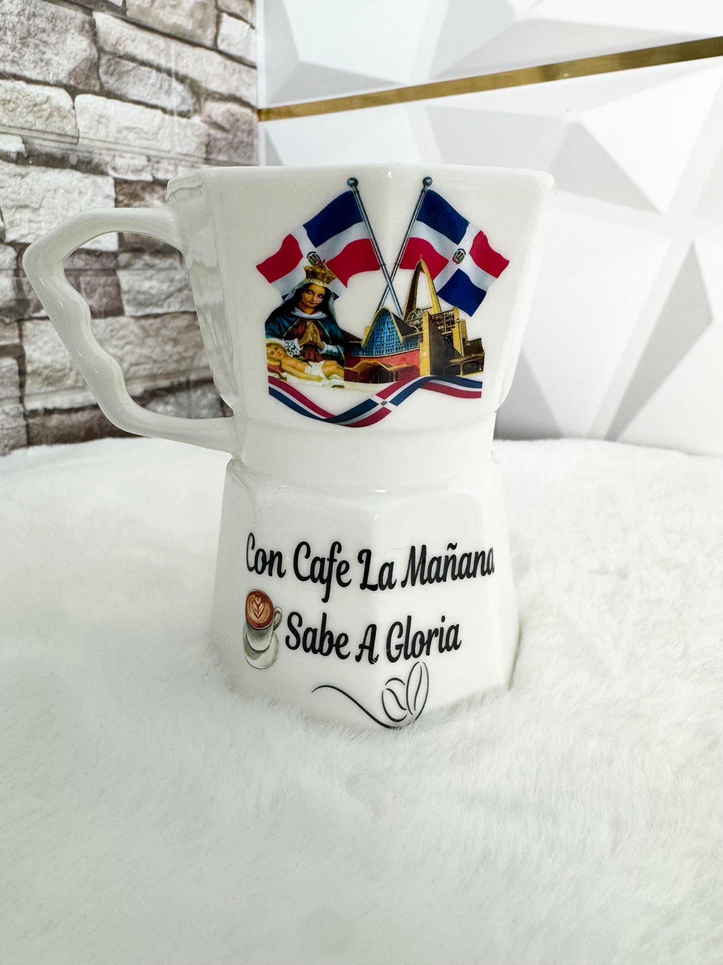 Taza estilo greca caribeña – diseño República Dominicana, Puerto Rico