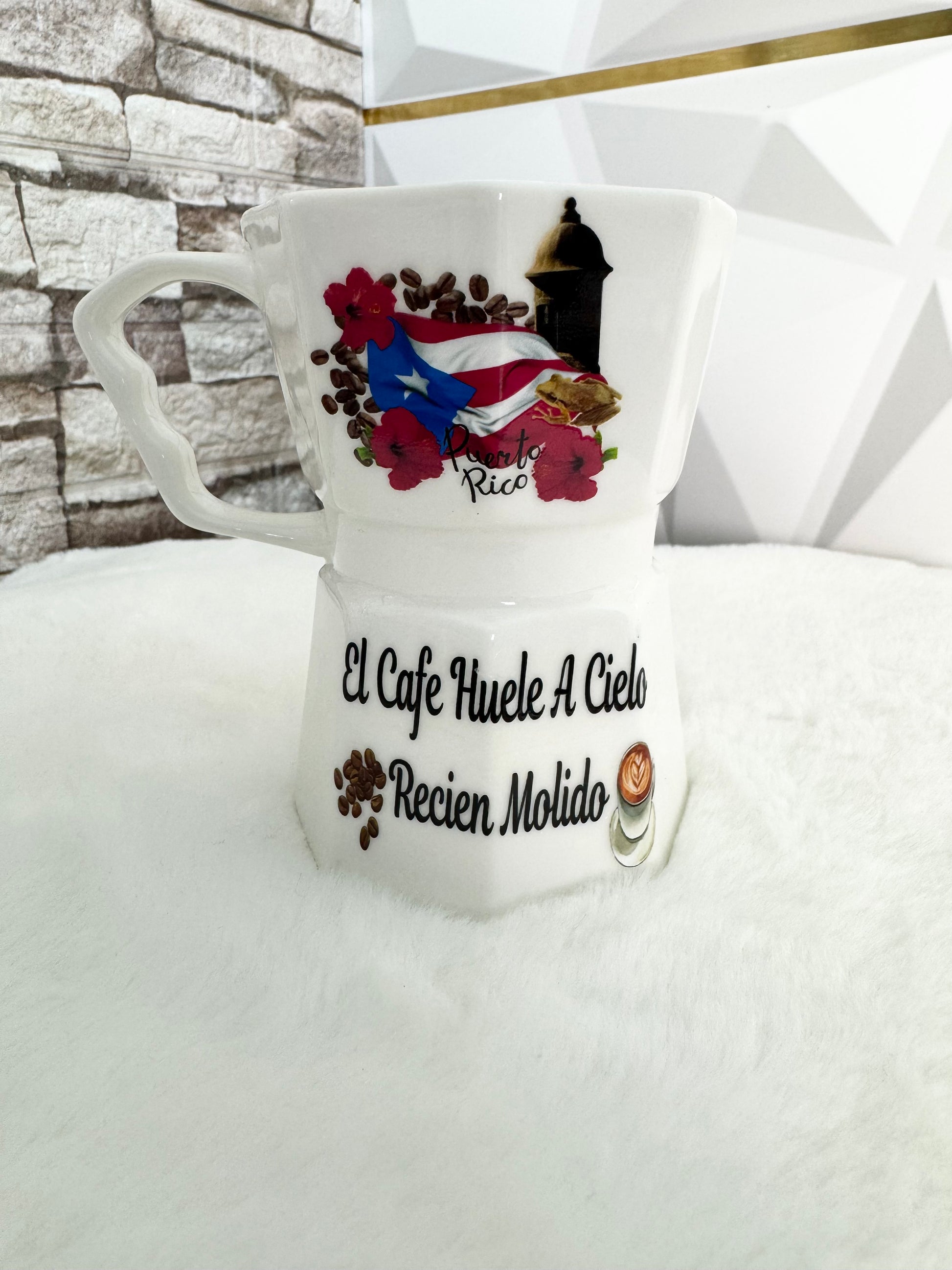 Taza estilo greca caribeña – diseño República Dominicana, Puerto Rico