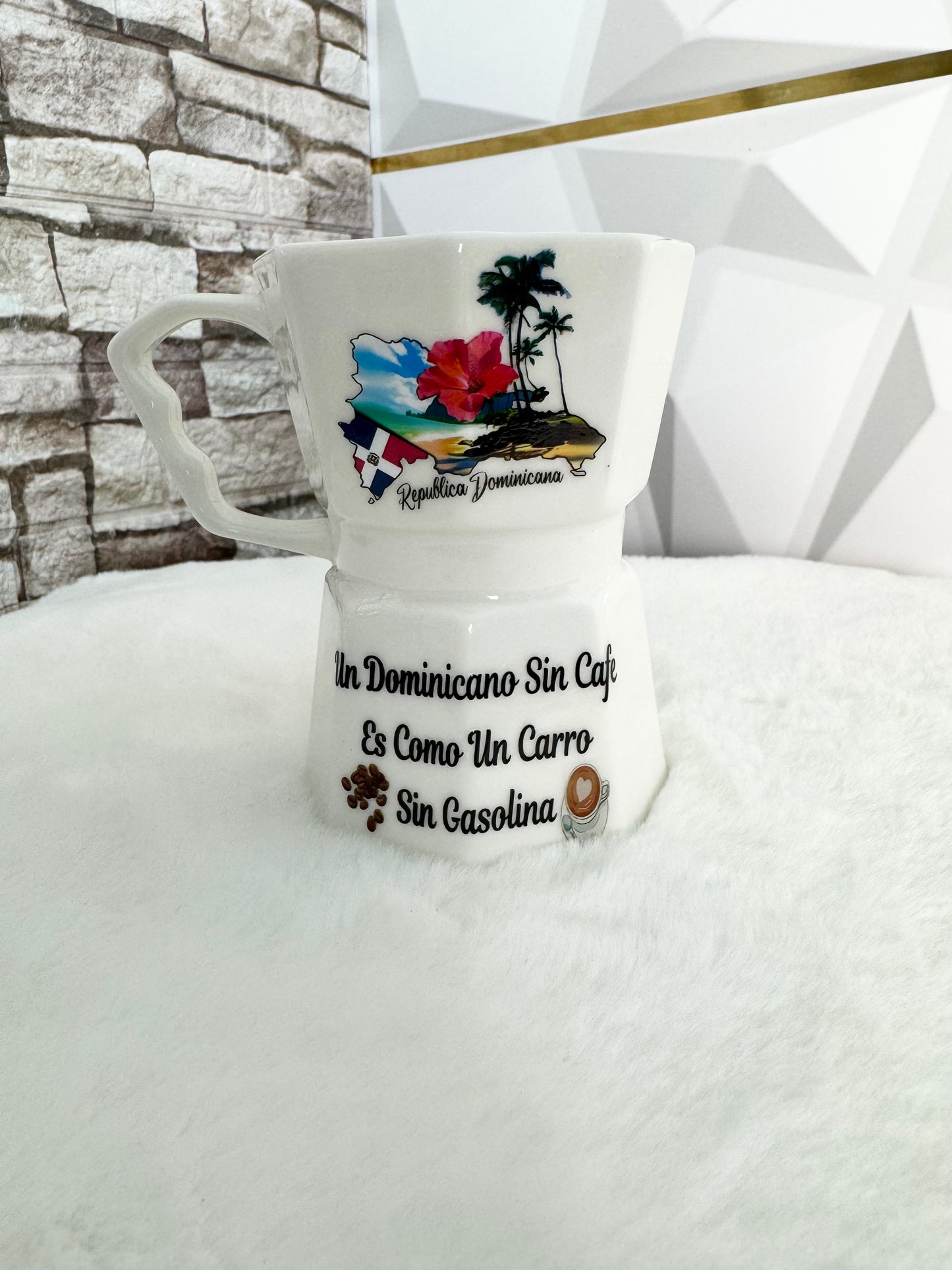 Taza estilo greca caribeña – diseño República Dominicana, Puerto Rico